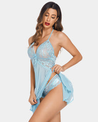 Lace & Net Halter V Neck Nightdress