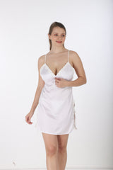 Satin White Babydoll Side Open