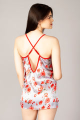 Satin And Stretch Lace Hot Floral Red Nightdress