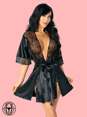 Women's Net Solid Above knee Babydoll Lingerie ( Black)